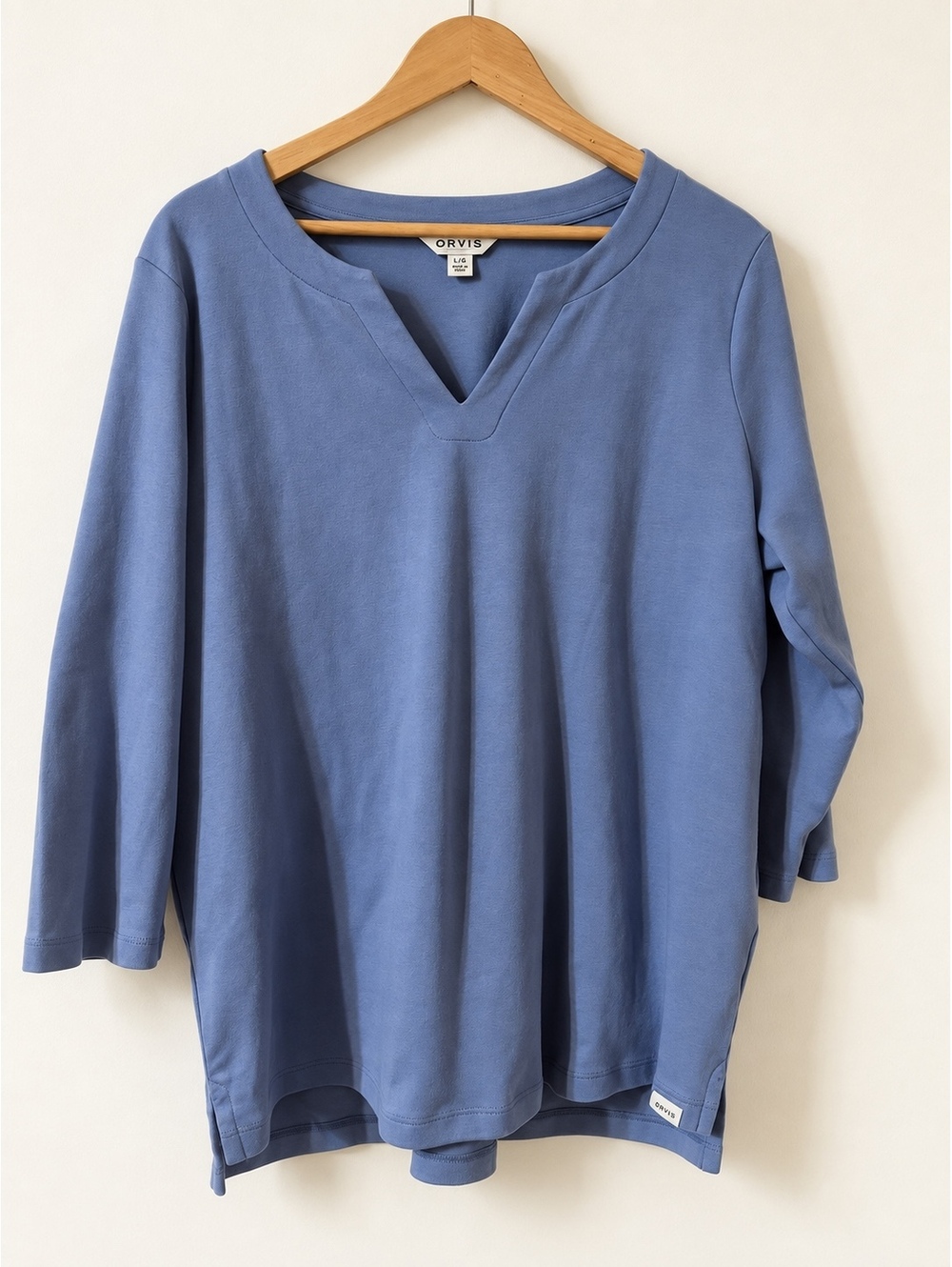 Orvis Classic Collection Blue Pima Cotton V-Neck Shirt Large